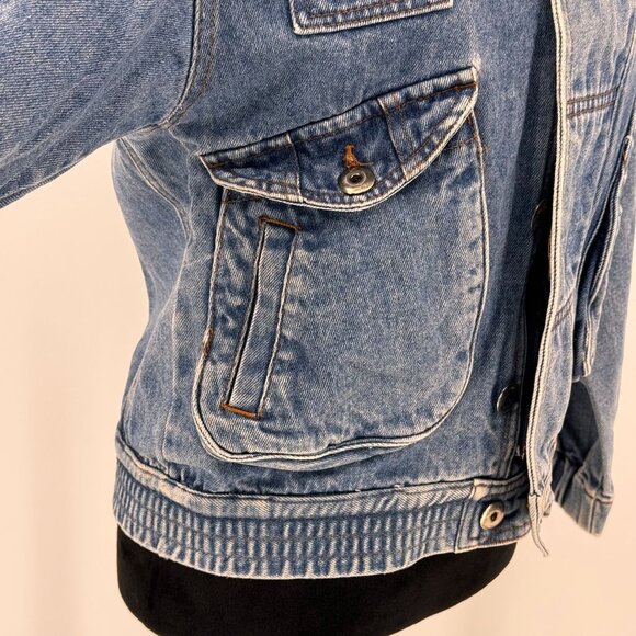 Vtg Mileage Denim Bomber Jacket Womens 12 Field Barn Military Chore Pockets 80s - Picture 4 of 7